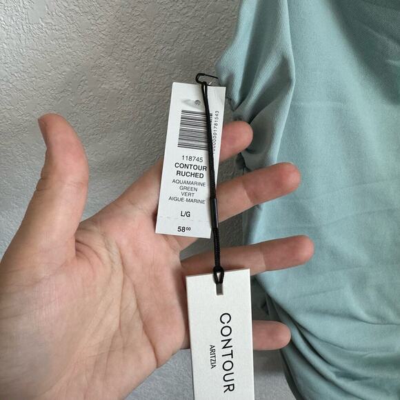 NEW NWT Aritzia Contour Squareneck Ruched Thong Bodysuit Aquamarine Green Large - Picture 14 of 14